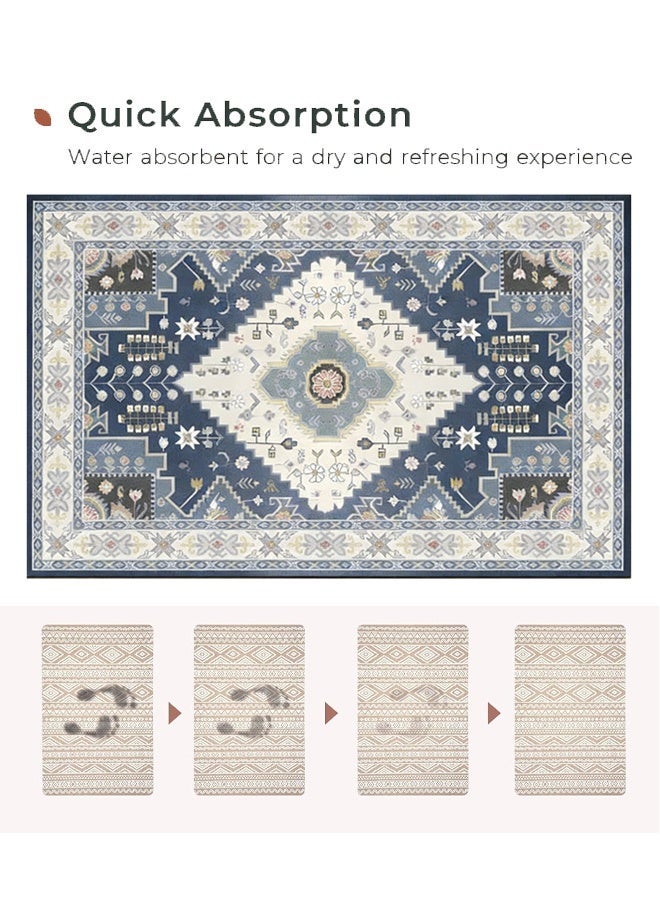 Optico Vintage Bathroom Runner 40x60cm,Boho Non-Slip Soft Farmhouse Bath Rug, Floral printed Carpets, Persian Area Rugs Beige Kitchen Rugs,Indoor Home Decor Rug Anti-slip Beside CarpetUltra Absorbent Thick Machine Washable Quick Dry Bath Mat for Floor Bathtub Sink Toilet Vanity - Image 4